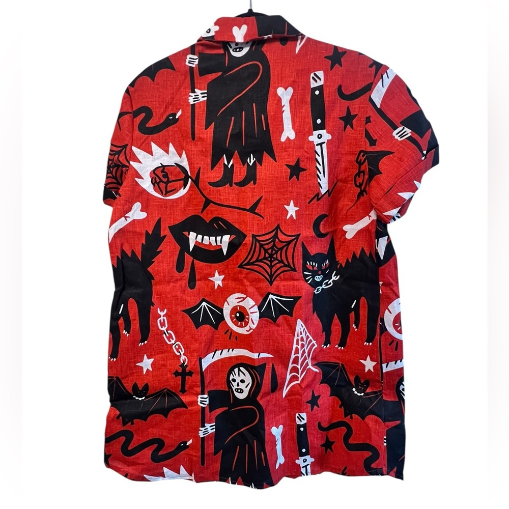 Nooworks Red Graphic Button Down Shirt S - Picture 5 of 11